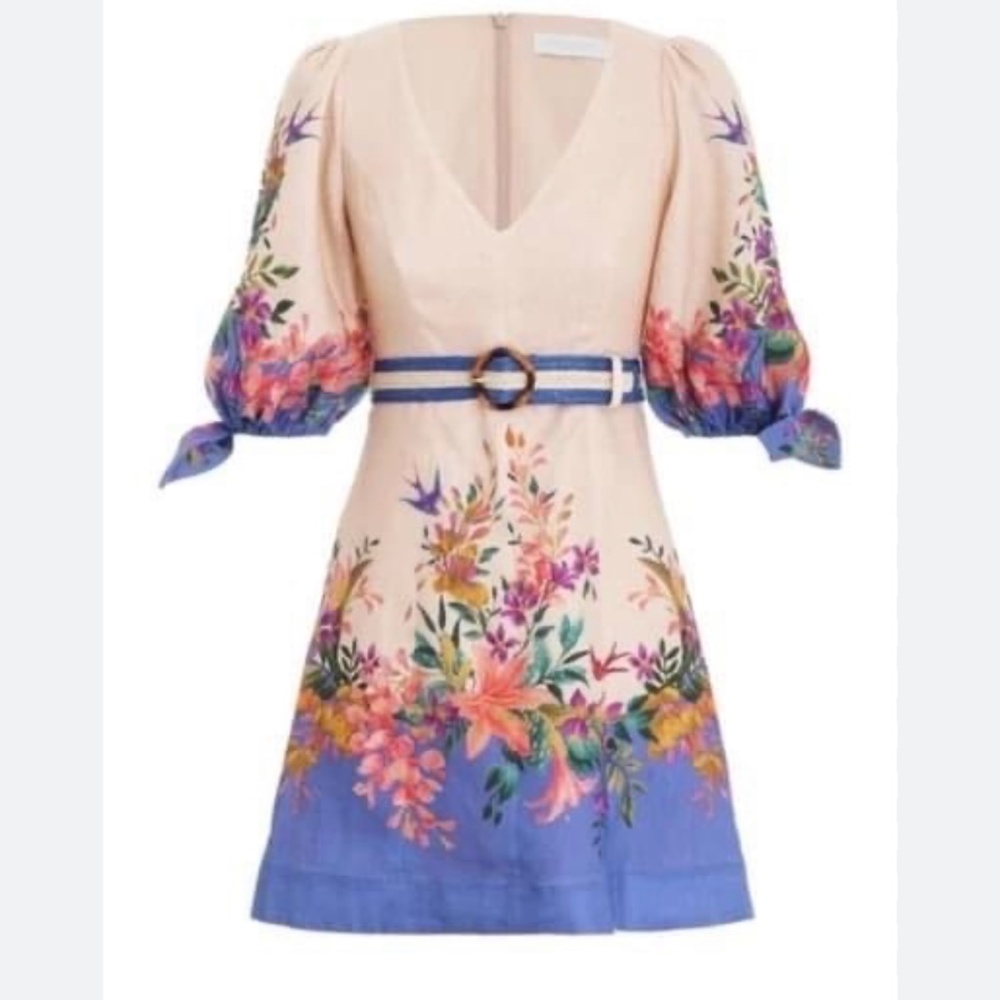 NWT  zimmermann tripuca tie sleeve linen dress - Picture 2 of 12